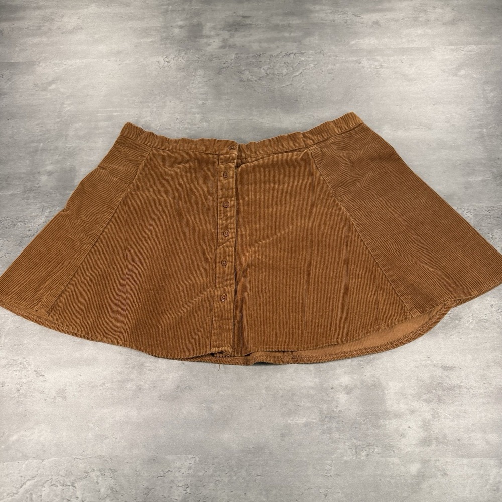 Vintage 90s Y2K Brown Corduroy Skirt Women XL 32 Mini Midi Button Up Front Close